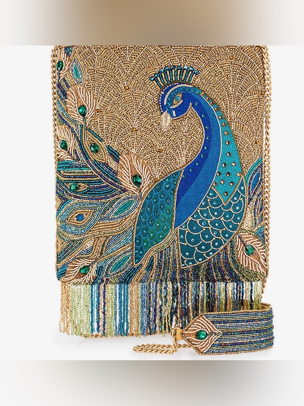 Peacock Feathers Beaded Blue Peacock Crossbody
Handbag